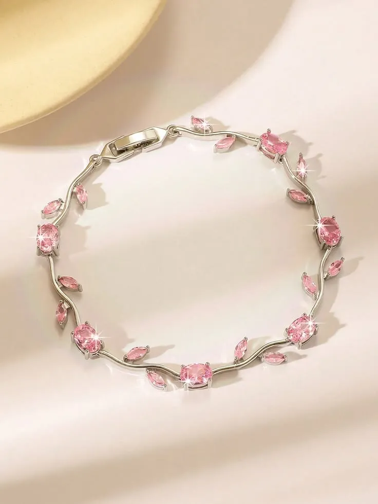 Pink silver diamond tulips bracelets ✨ (1).webp