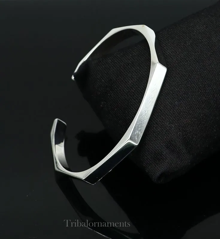 Plain shiny solid 925 sterling silver handmade adjustable cuff bangle bracelet unsex gifting jewelry, solid shiny bracelet nsk374.webp